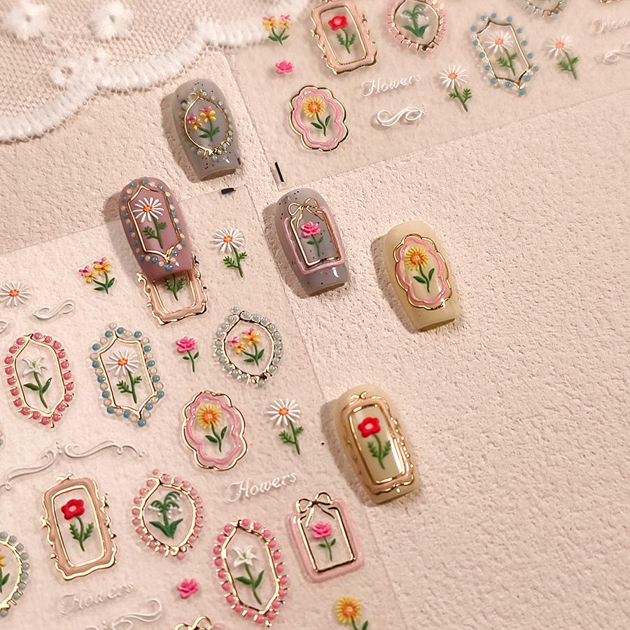 Ferrite M979 Rose Hot Stamping Embossed Self-Adhesive Nail Art Stickers - Jelly Gel Series