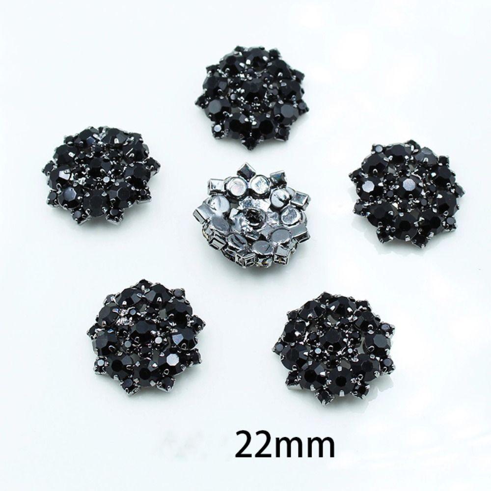5 Stück Blume Kralle Strassknopf Glitzer Kristall Schwarze Glasperlen Dekorative Ziersteine 22mm Druckknopf