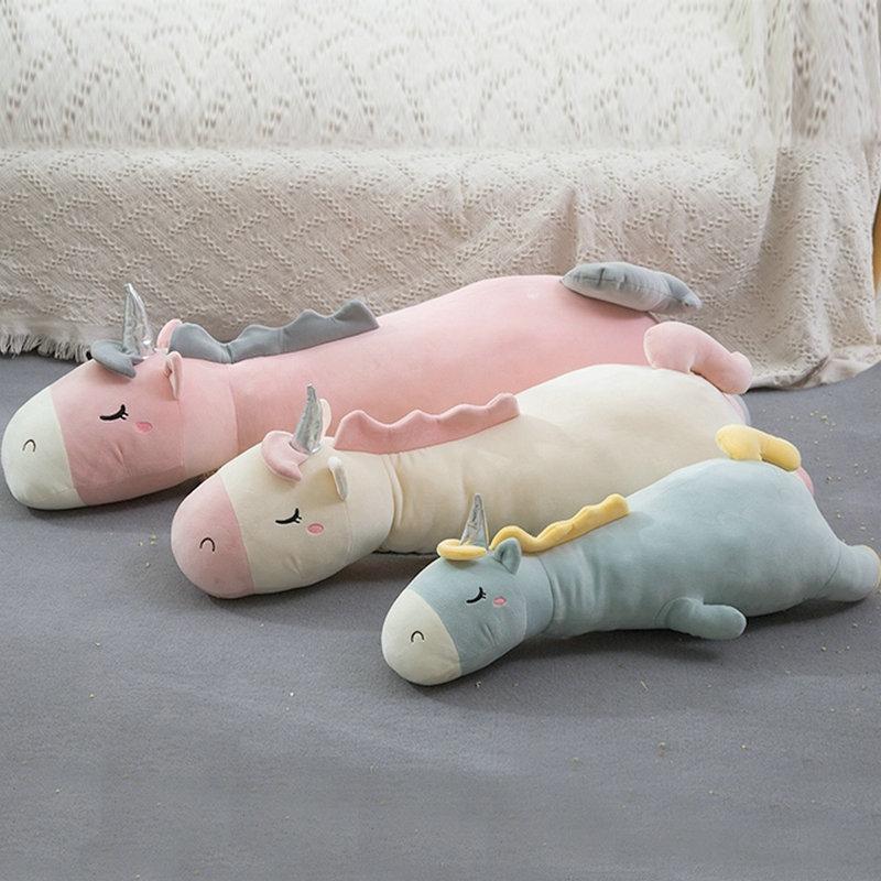 Giant Soft Toy Unicorn Stuffed Silver Horn Unicorn High Quality Sleeping Pillow Animal Bed Decor Cushion Throw Pillow