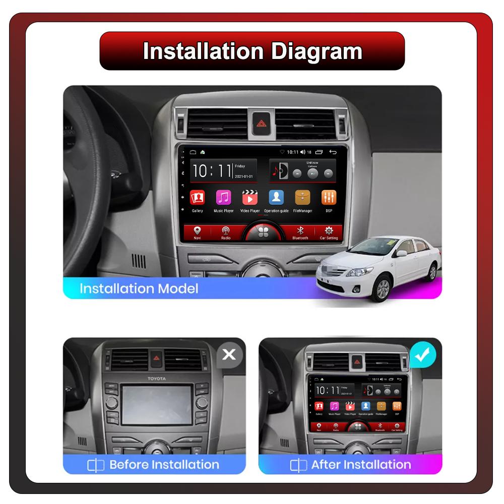 2Din Android Car-Play Car Radio,Toyota Corolla E140 E150 2006-2013,Multimedia Player Head Unit Stereo GPS Navigation BT WIFI,1+16GB