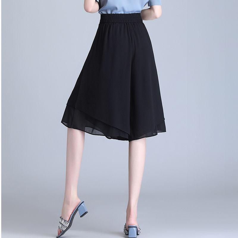 Summer Chiffon Palazzo Pants Women Loose Flowy Casual Wide Leg Cropped Pants Thin Double Layer