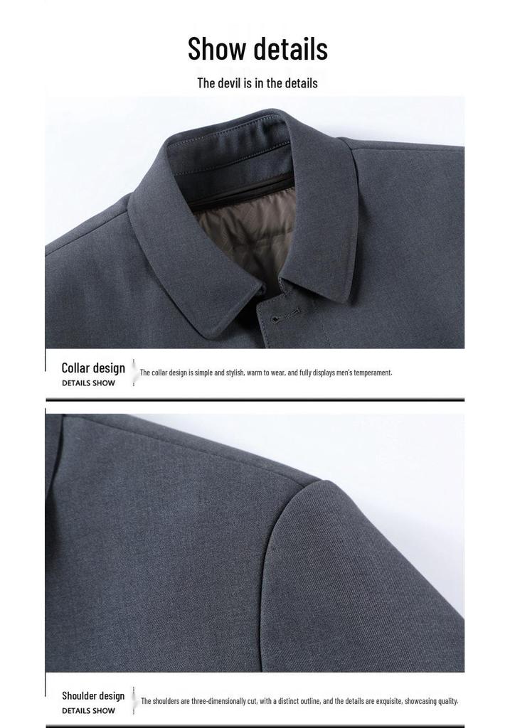 2024 Men's Winter Down Jacket - Mid-length Business Lapel Coat with Detachable Liner