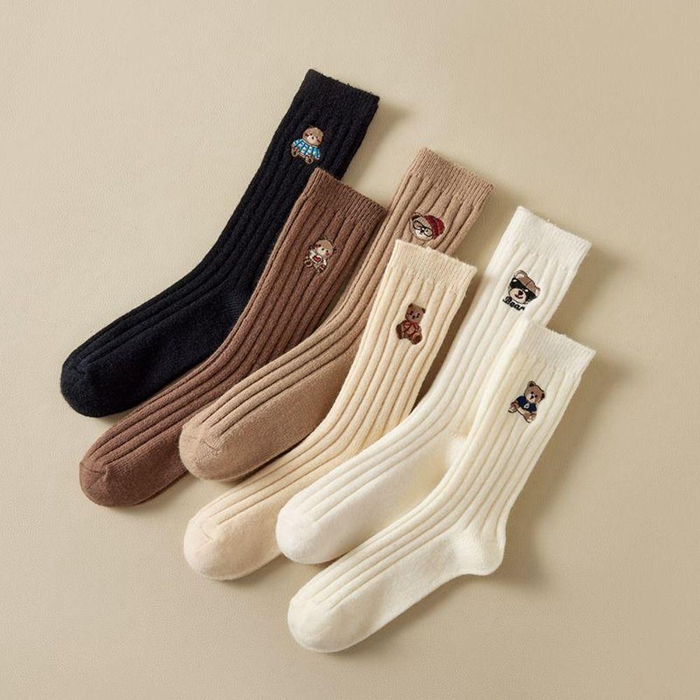 

Носки с медвежонком в стиле Лолиты, женские чулочно-носочные изделия, зимние носки до середины икры, осень и зима