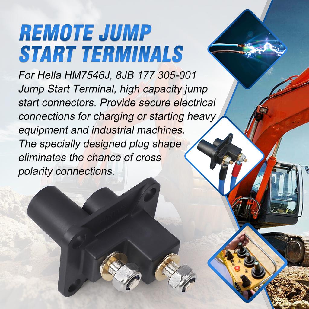 Remote Jump Start Terminal Plug Terminals ABS Plastic Black For Hella 8JB 177 305-001 For Rollers, Stackers, Mining Equipment