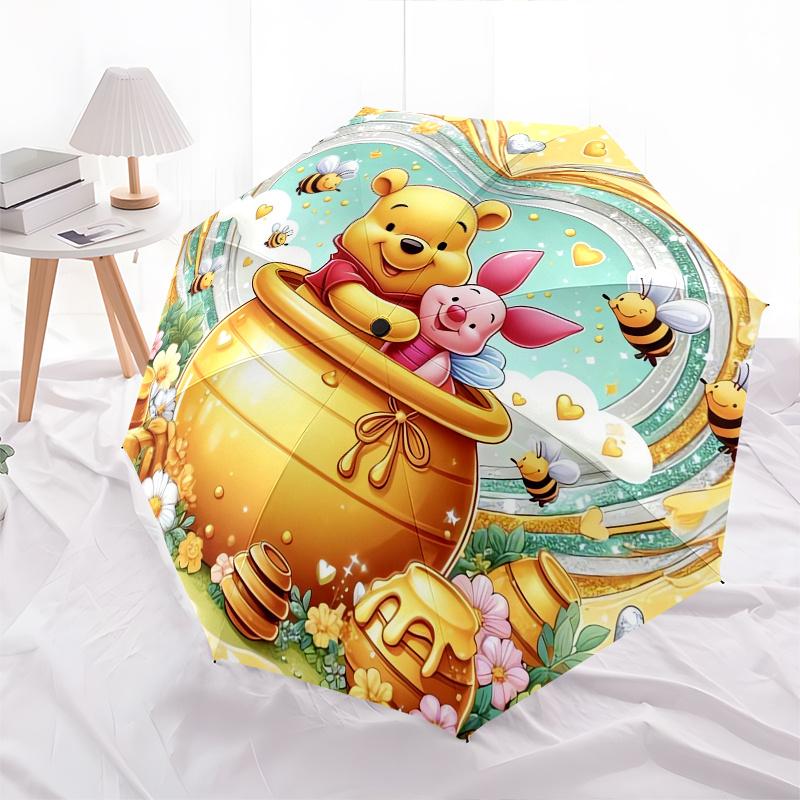 Winnie the Pooh, Piglet Automatic Opening and Closing Umbrella, Compact Travel Umbrella, Lightweight and Portable, Suitable for Beach Commut