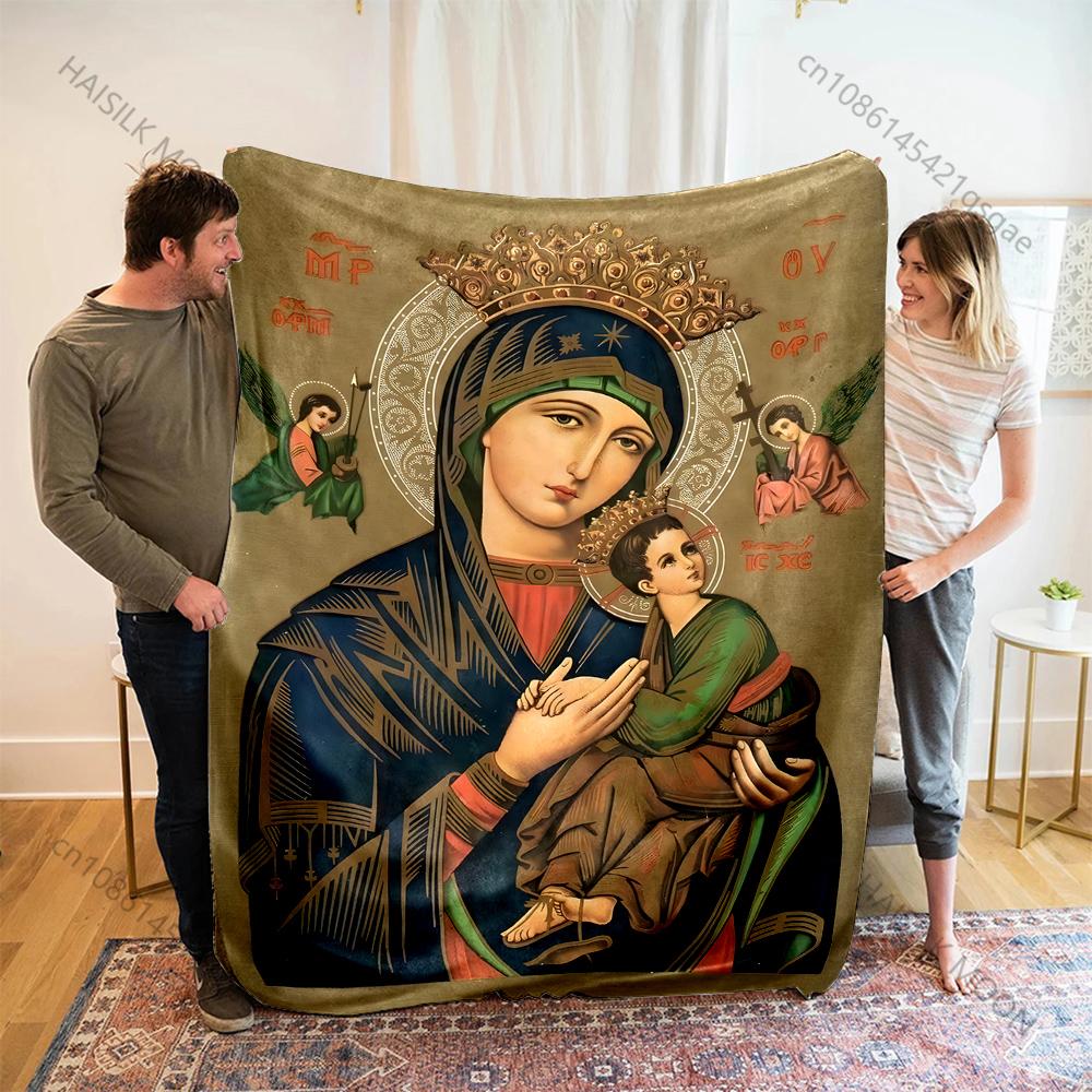 1PC Religious icon mother child Print Blanket Warm Soft Fluffy Kids and Adult Sofa Bed Throw Blanket Outdoor Travel Camping RV 75X95CM