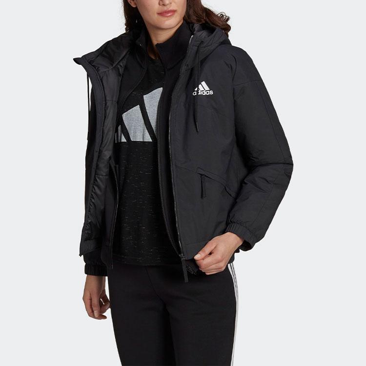 Adidas Logo Long Sleeve Zip Hooded Cotton Jacket Winter Women Jacket Black GT6593