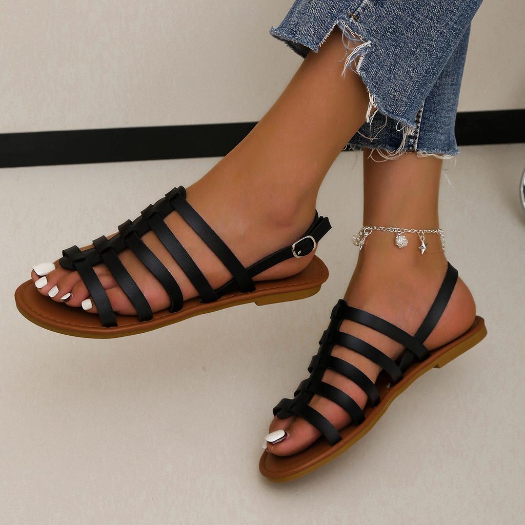 Women Sandals Summer Hollow Out Roman Shoes 2026 Gladiator Open Toe Beach Flats Plus Size Sandals Ladies Sandalias De Mujer