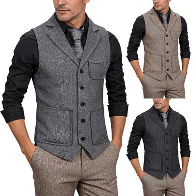 Men's Single Breasted Lapel Multi Pocket Vest  Business Casual  Vest