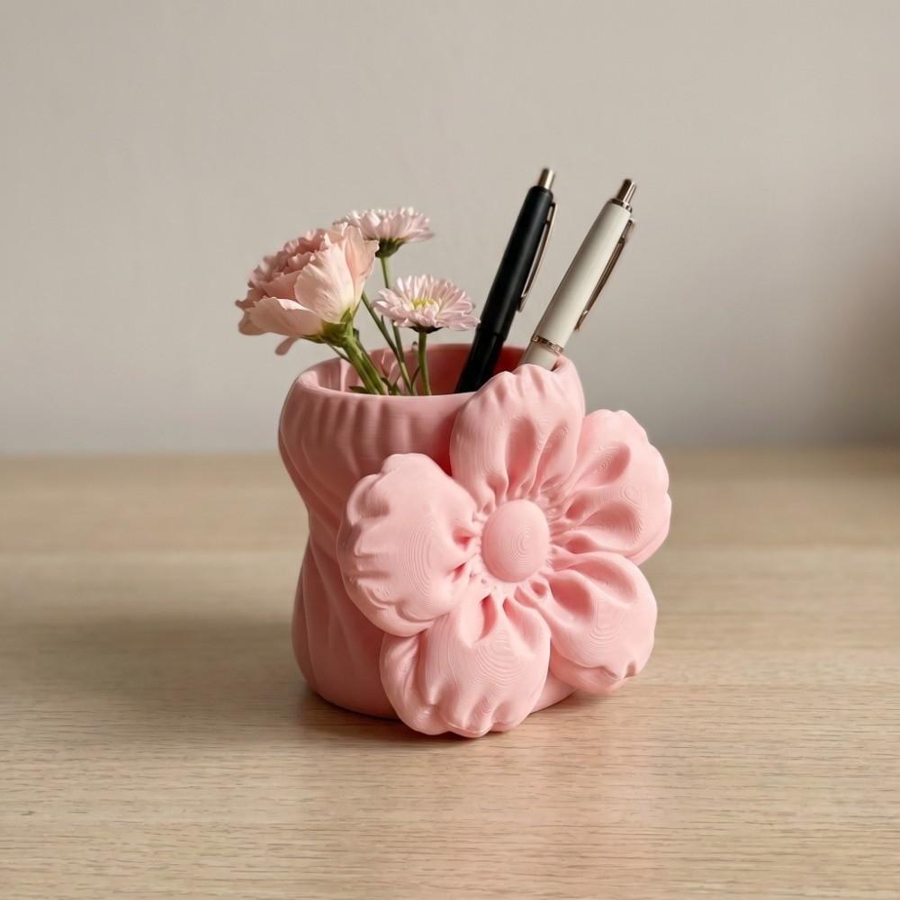 Desktop Organizer Puff Flower Pen Holder Stationery Storage Makeup Brush Bin 3D Printed Pen Stand Pen Container Stable