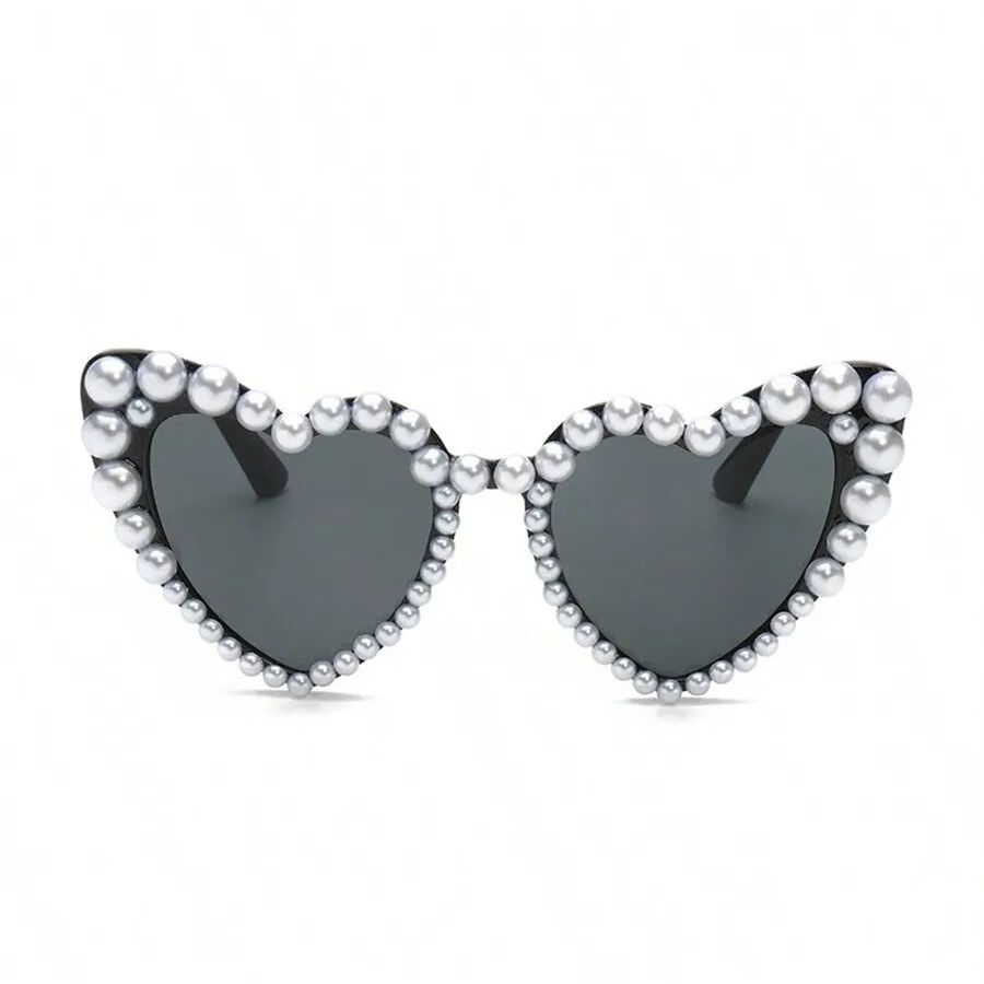 Heart Big Frame Love Inlaid Pearl fashion Ladies Sunglasses Wedding Decorative Glasses for Party Use