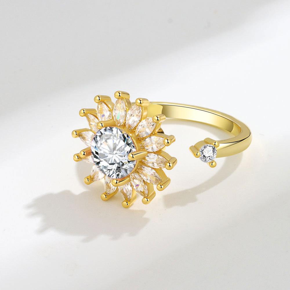 

Кольцо с открытым цветком из циркония, женское дизайнерское кольцо с нишей, двухцветное, с подсолнухом, двойной камелией, персонализированное, универсальное, регулируемое, ветряная мельница, ювелирное изделие