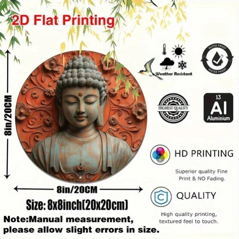 Buddha Lotus Wall Art Metal Tin Sign Living Room Office Decor Garden Patio Decoration
