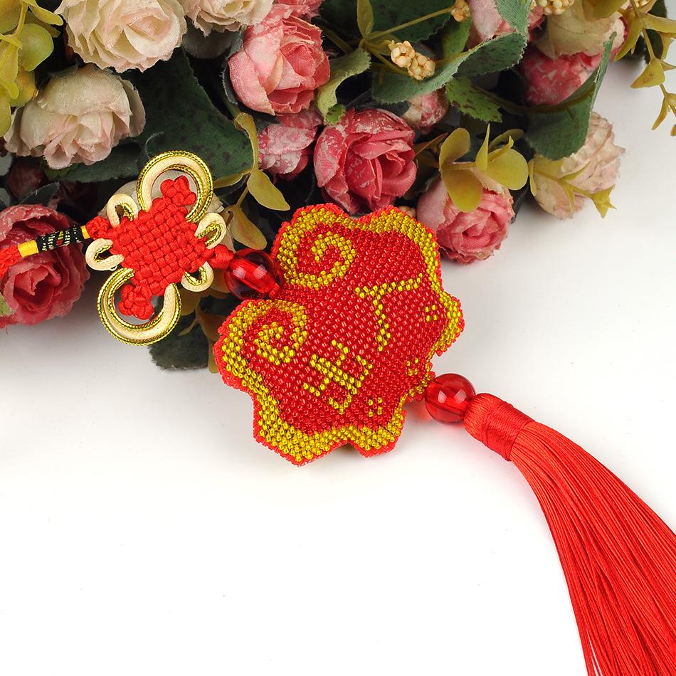 Printed Bead Embroidery Car Hanging Peace Blessing Talisman with Chinese Knot