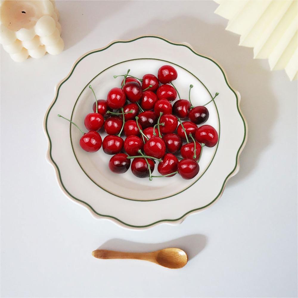 50 Pcs 1 Inch Artificial Red Cherries Foam Simulation Fruit Model Fake Cherry Fruit Home Decoration