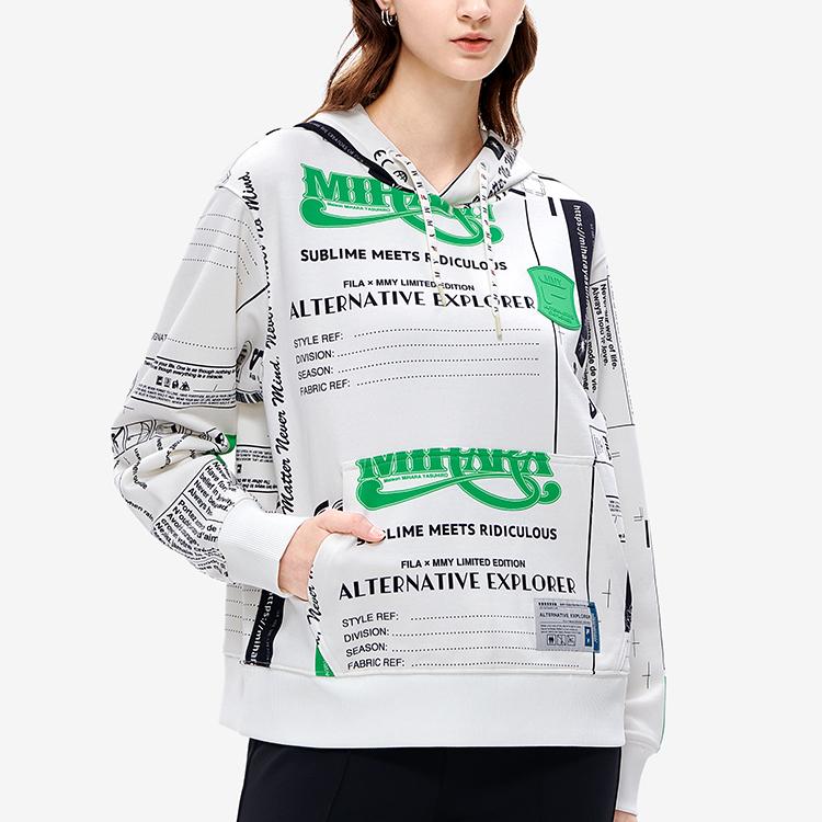 Fila X MIHARA Fashion Casual Letter Logo Loose Print Hoodie Women Hoodies Coconut-White F11W243208F-IV
