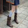 Retro Locomotive Boots Women's Spring and Autumn New High-heeled French Stacking Boots Pleated Martin Boots