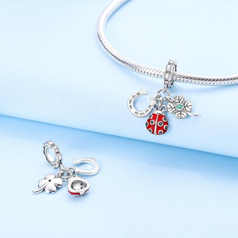 Breloques Fer à Cheval Cuivre Coccinelle Trèfle à Quatre Feuilles Pendentifs Conviennent Breloques Plata Bracelet Original Femmes Fabrication de Bijoux Cadeau