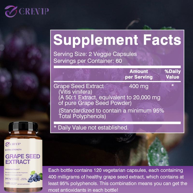 CREVIP High-Content Grape Seed Extract Capsules, Proanthocyanidins, Antioxidant, Suitable for Both Men and Women