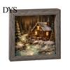 3D Winter Miniature Christmas Snowy Night Light Picture Frame, Vintage Wooden Frame Mini Cabin Ornament Landscape Lamp, Desktop Atmosphere Decor
