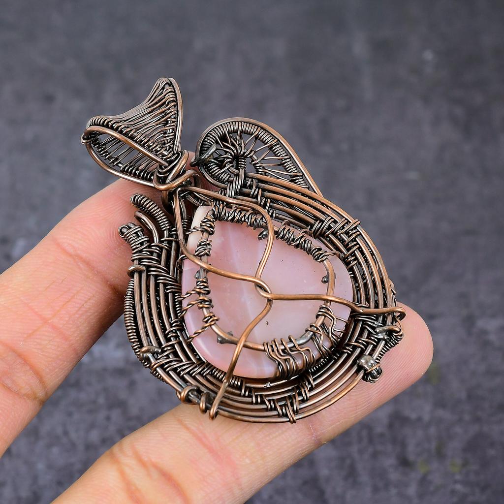 Natural Rose Quartz Handmade Copper Wire Wrap Tree Of Life Pendant 2.56" K8a22