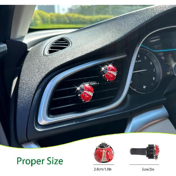 Ladybug Car Decor,2Pcs Bling Lady Bug Air Vent Clips Car Air Freshener,Cute Red Car Accessories Gift For Women,Refillable Rhinestone Aroma Diffuser