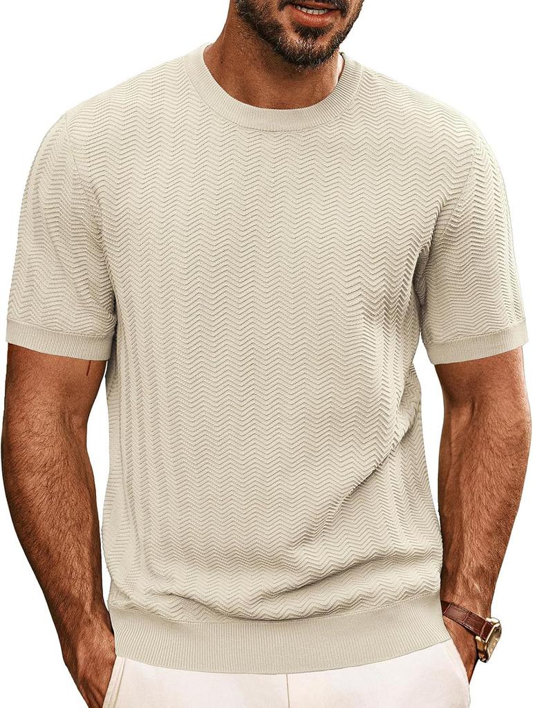 T-shirt da uomo estiva a maniche corte in maglia tinta unita casual
