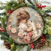 Vintage White Cat Floral Metal Sign, Retro Foil Print Wall Art for Home Kitchen Decor