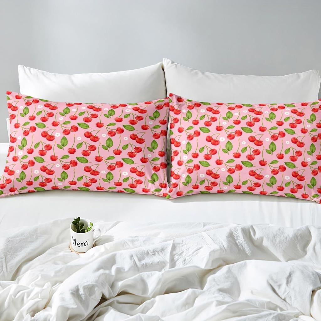 Red Cherry Printed Bedding Set Cartoon Tropical Fruit Duvet Set Three-Piece Set