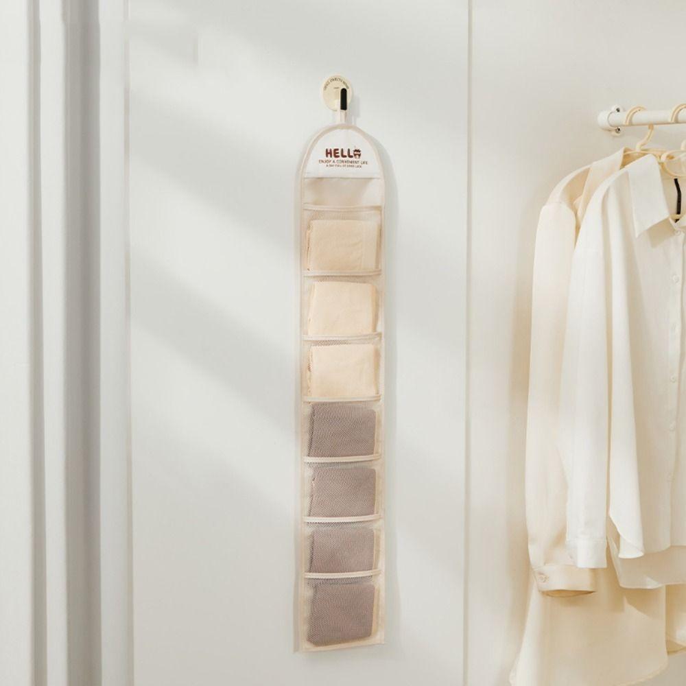 

New 7 Grid Underwear Storage Bag Wall-mounted Behind The Door Sock Organizer Accessories Closet Wardrobe Hanging Organizer білий