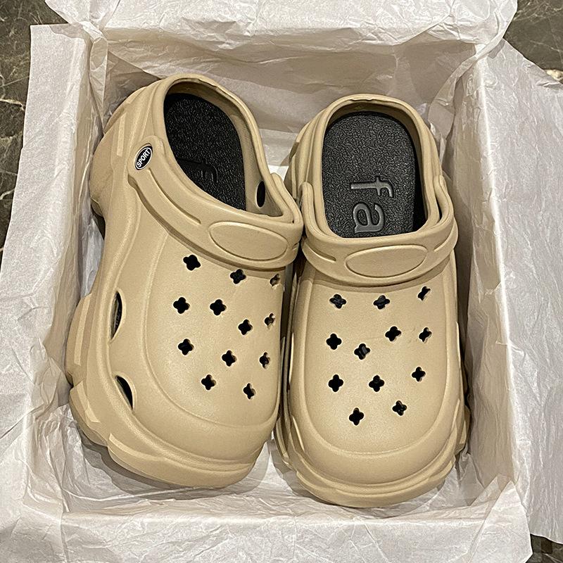 5154 solid color slippers women's 2025 new summer wear versatile thick-soled soft-soled heightening hole shoes women's slippers