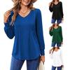 Women Long Sleeve V Neck Solid Color Loose Pleated Shirt Autumn Spring Top