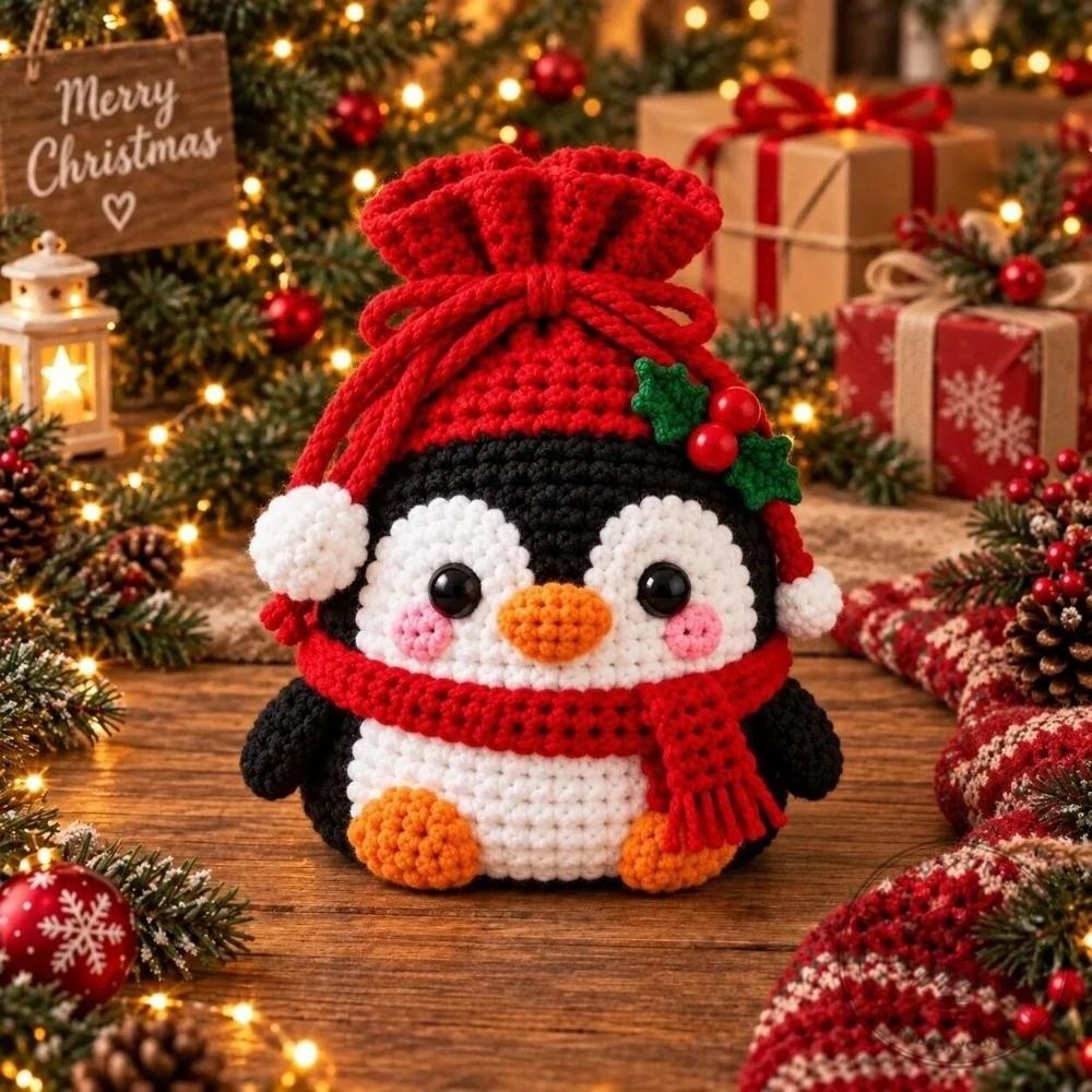 Character Christmas Drawstring Gift Bag Drawstring Closure Crochet Gift Pouch Christmas Gifting