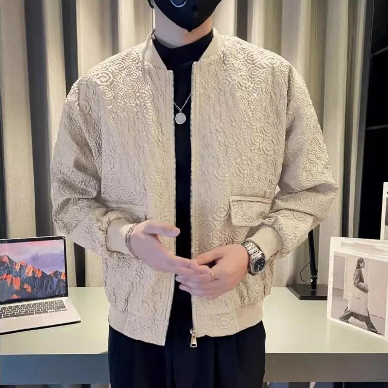 Herren Frühling und Herbst Lockere Hübsche Baseball Kragen Jacke Langarm Floral Casual Jacke