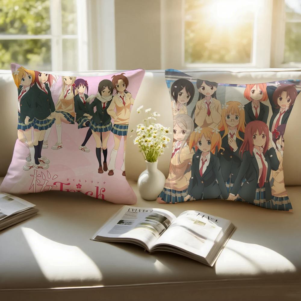 T-Trick Sakura Trick Pillow Yuri Anime Cushion Cover Linen Pillowcase Cover Soft Decor For Sofa Home Room
