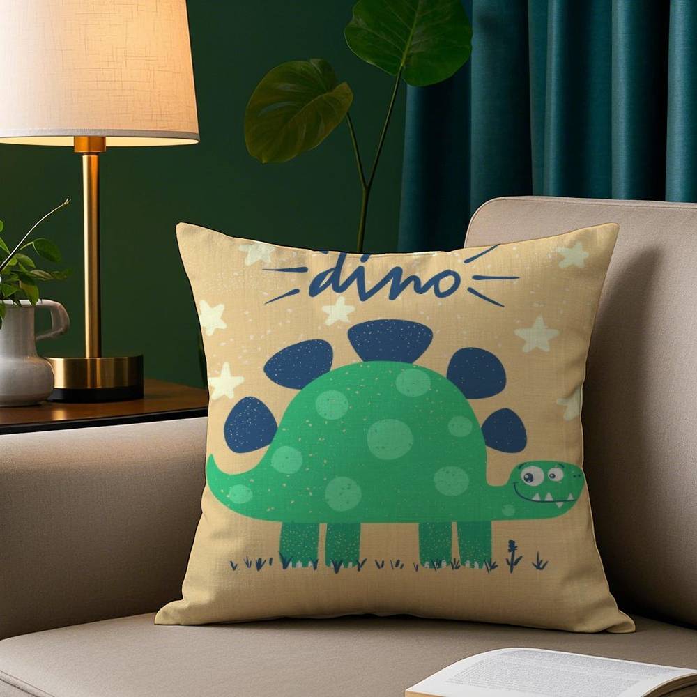 Cute Cartoon Dinosaur Pillow Case Plush Fabric Soft Pillowcase Double Sided Print Sofa Cushion Cover Throw