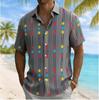 Men's Color Block Geometric Vertical Stripe Print Short Sleeve Shirt, Summer Casual Turn-Down Collar Blouse, Loose Fit Top
