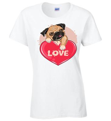 Men's Ladies Valentines Day T-Shirt Dog Lover Pug T-Shirt Funny Cute