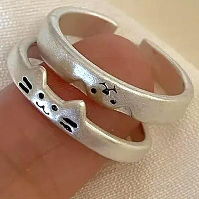 2er-Set neue Kawaii-Cartoon-Katzen- und Hunde-Partnerringe für Damen, Herren und Paare – Valentinstags-Schmuckstücke für Verliebte – Koreanischer Schmuck – Partygeschenke