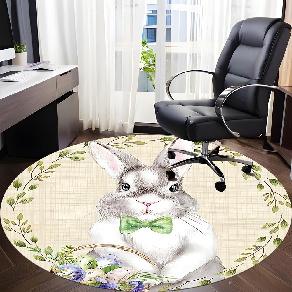 1pc Easter BunnyChair Carpet for Office, Indoor Non-Slip Washable Polyester Fiber Carpet, Mat For Office, Machine Washable