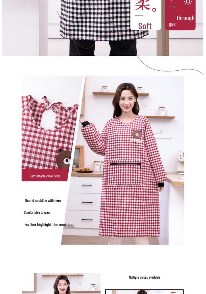 Breathable Cotton Coveralls: Long-Sleeved, Stain-Resistant Apron for Women - Stylish for Kitchen and Factory Work