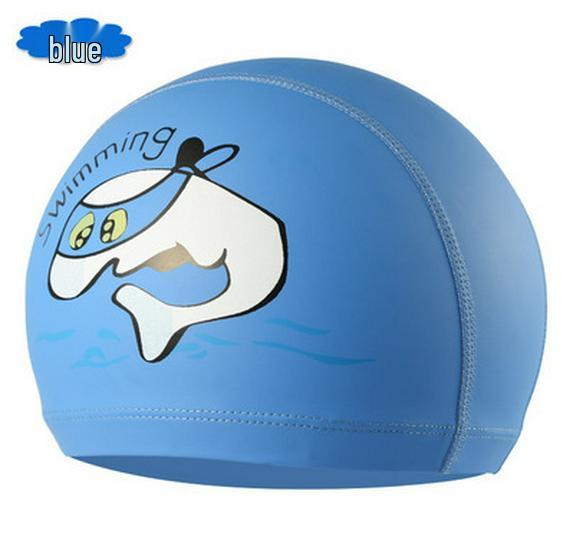 Children's Comfortable Dolphin Swimming Cap - Solid Color PU Coated, Suitable for Boys & Girls.