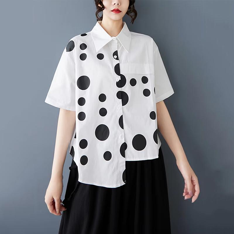 

XITAO Patchwork Polka Dot Asymmetric Lapel Shirt HQQ2453 One Size белый