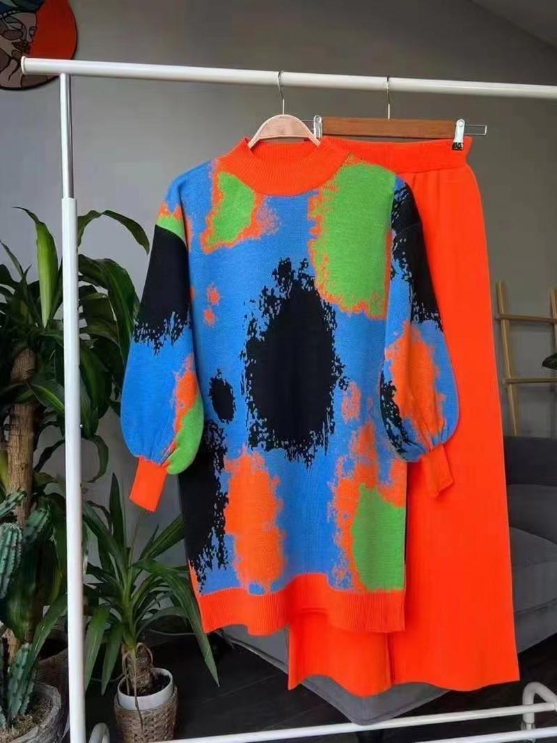 

Женский комплект из 2-х предметов свитера, свободный трикотажный свитер с длинным рукавом и широкие брюки, комплекты для отдыха, осенне-зимняя одежда, спортивный костюм для женщин L красный