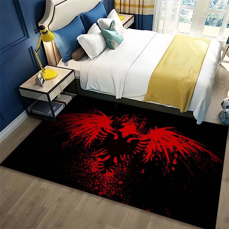 Black Background Red Splatter Double Headed Eagle Area Rug, Non Slip Soft Floor Mat Heraldic Art Home Decor Carpet