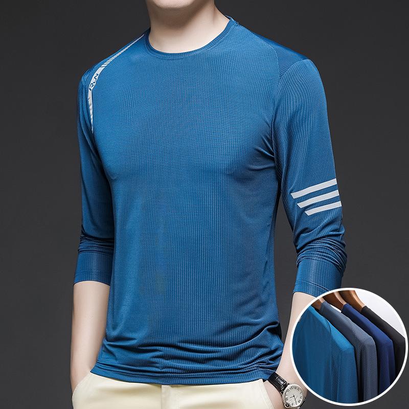 

Весна Новая Быстросохнущая Ледяной Шелк Футболка с Длинным Рукавом для Мужчин Повседневная Спортивная и Фитнес Уличная Футболка Рубашка L синий