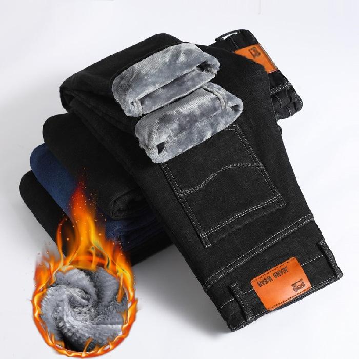 Talvised pikad püksid Meeste teksad Fliisist lahtised sirged vabaaja teksad