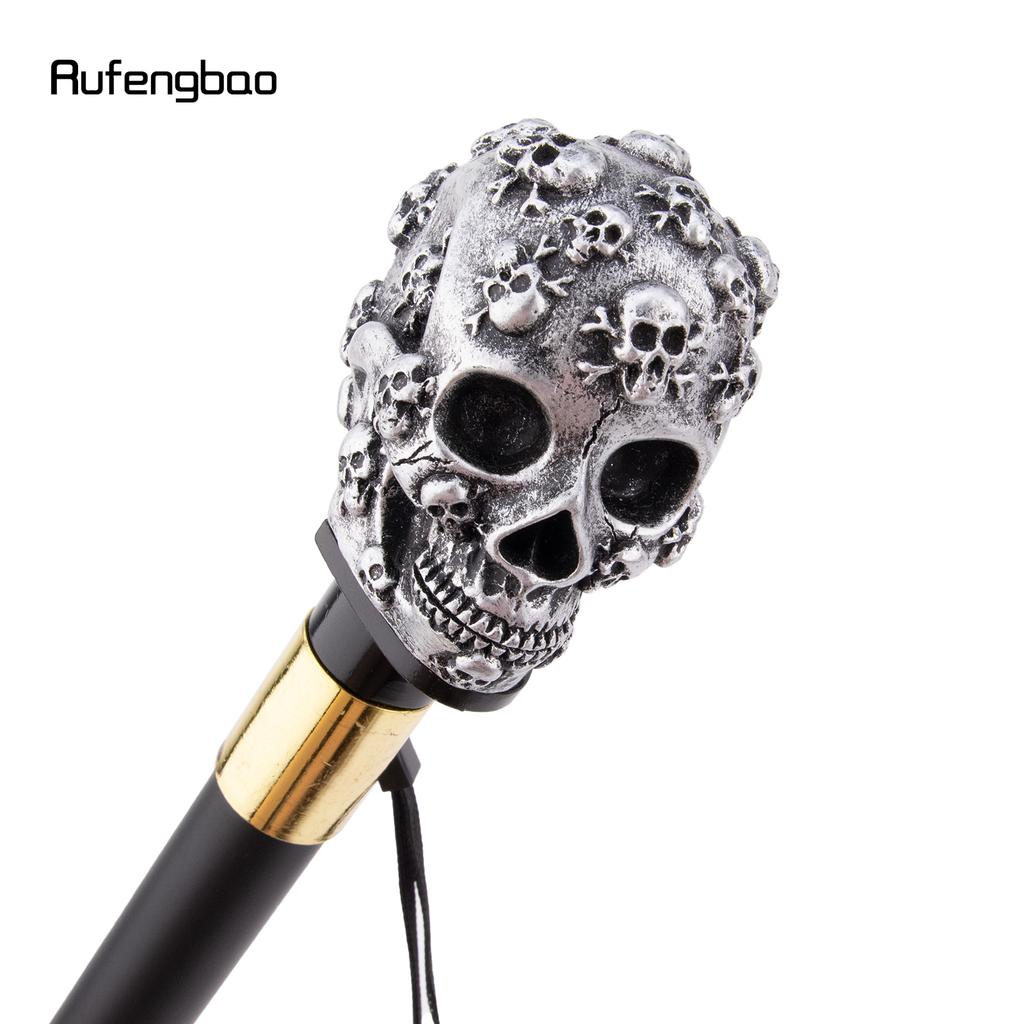 Silver Resin Skull Head Walking Cane Fashion Decorative Steel Stick Gentleman Elegant Cosplay Cane Knob Crosier 93cm