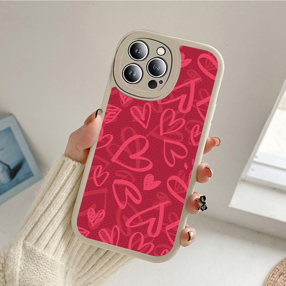 Dla Iphone14 Słodkie Etui na Telefon z Sercem Miłości dla Iphone 14 13 11 12 Pro MAX 13 12 MiNi 7 8 14 plus X XS XR Ochronne Pokrowce ze Skóry Jagnięcej