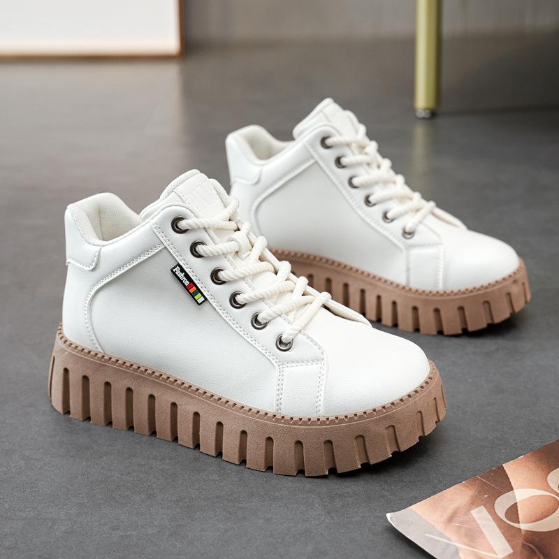 Fashion retro high-top casual leather shoes for women's 2025 autumn and winter new versatile ins trend heightening short boots 2288